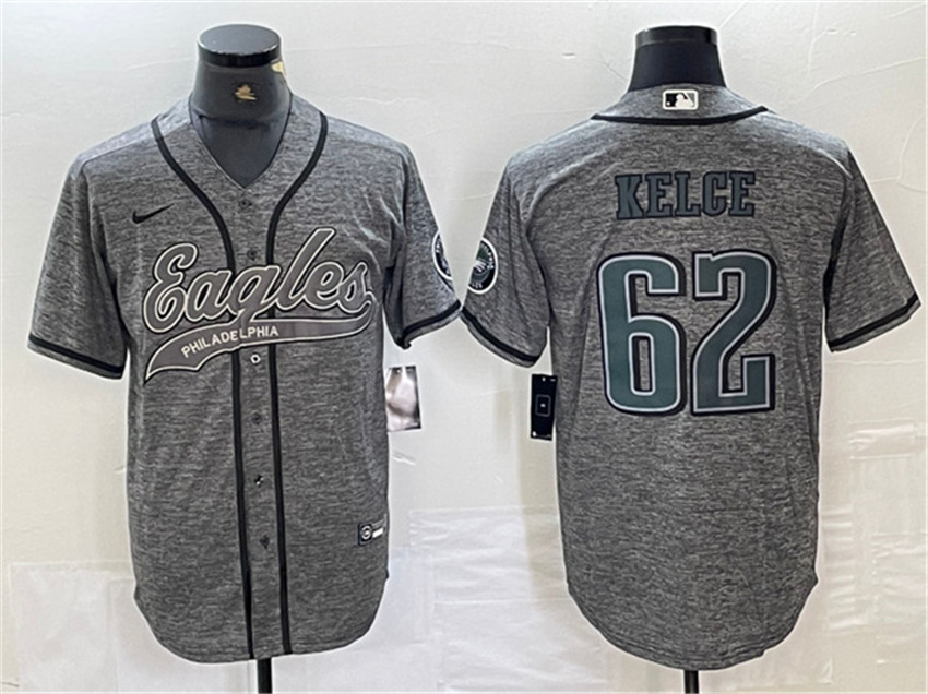 Men's Grey Philadelphia Eagles #62 Jason Kelce Cool Base Stitched Baseball Jersey